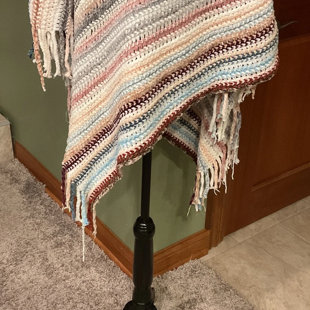 Elegant Multicolor Striped Knit Poncho